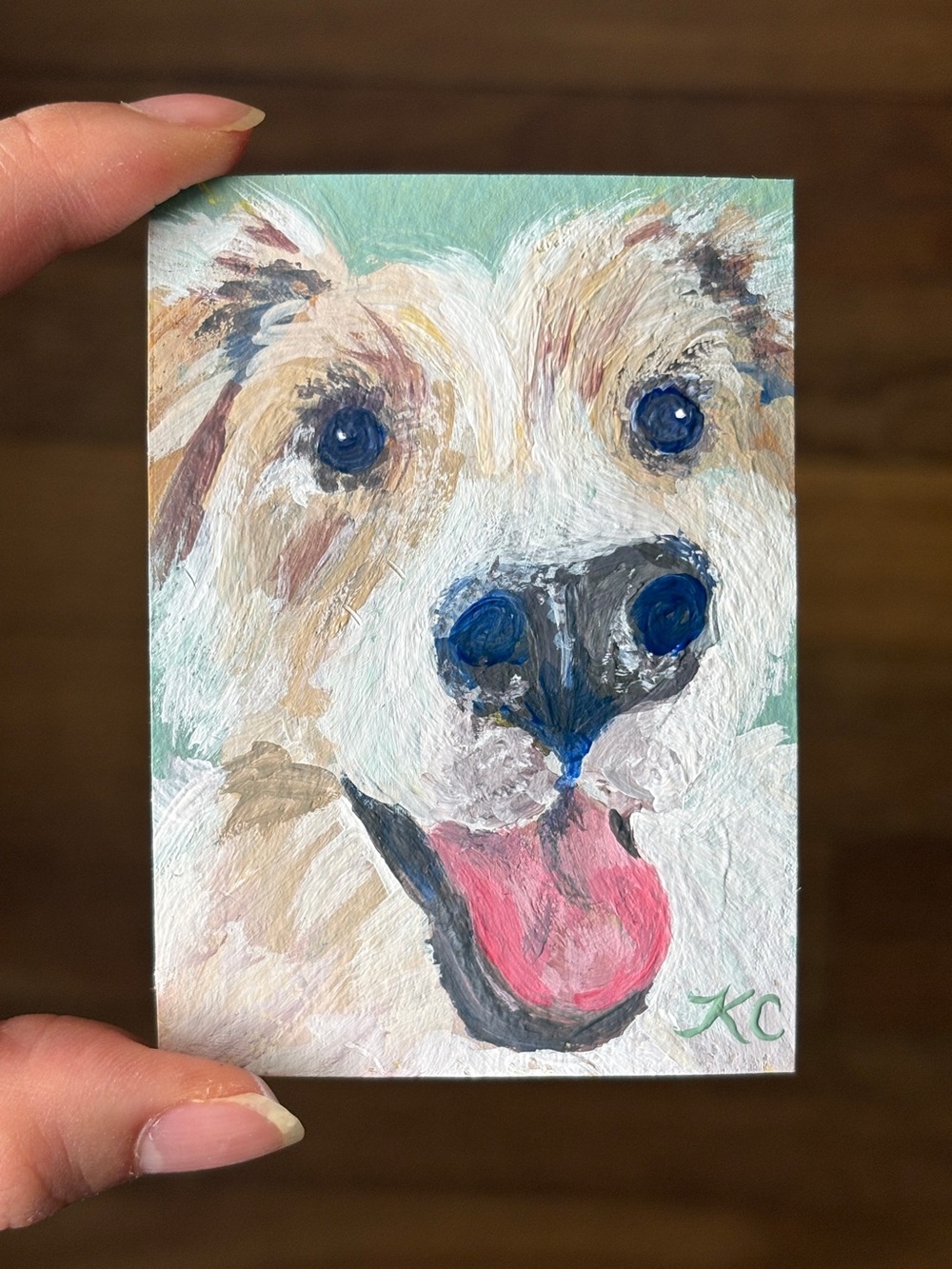 ACEO Original Dog Boop Pet Portrait Zoom Acrylic Painting - PaperTrailbyKC